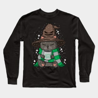 Wizard Neko Drinks Coffee Long Sleeve T-Shirt